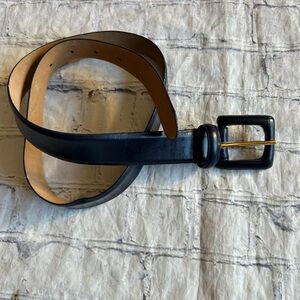 NAVY COVERED BUCKLE GOLD STEM GENUINE SPLIT LEATHER WOMEN’S BELT SIZE MEDIUM